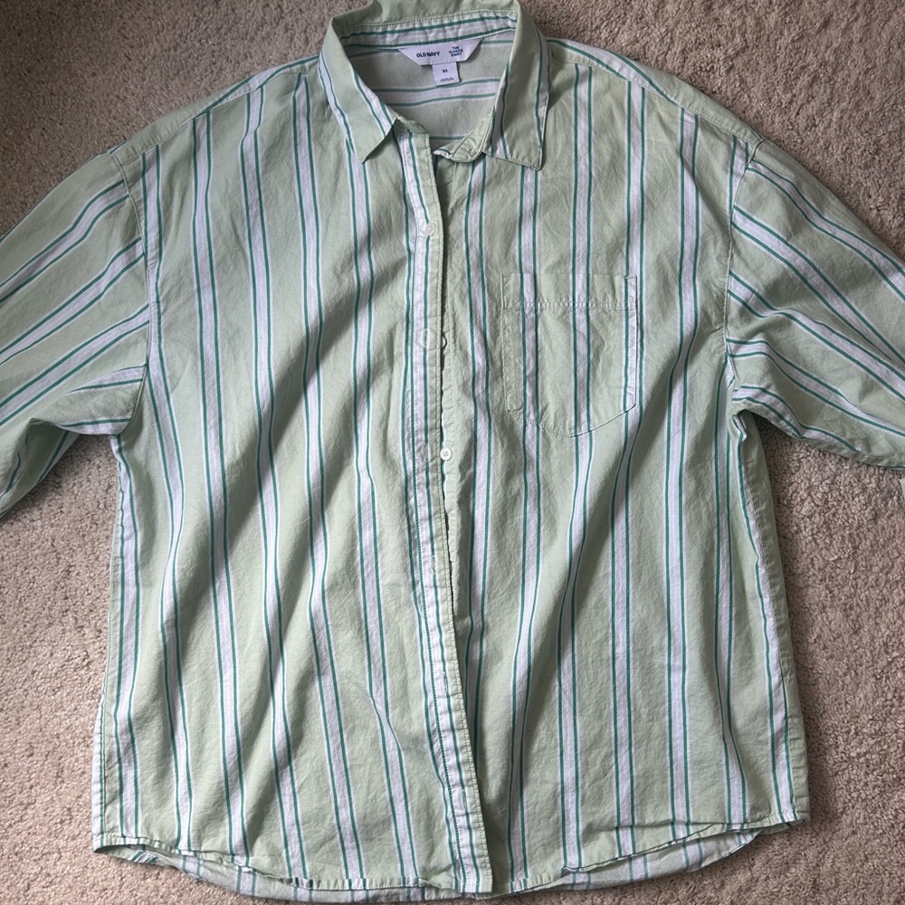 Old Navy Light Green Striped Button Down Shirt